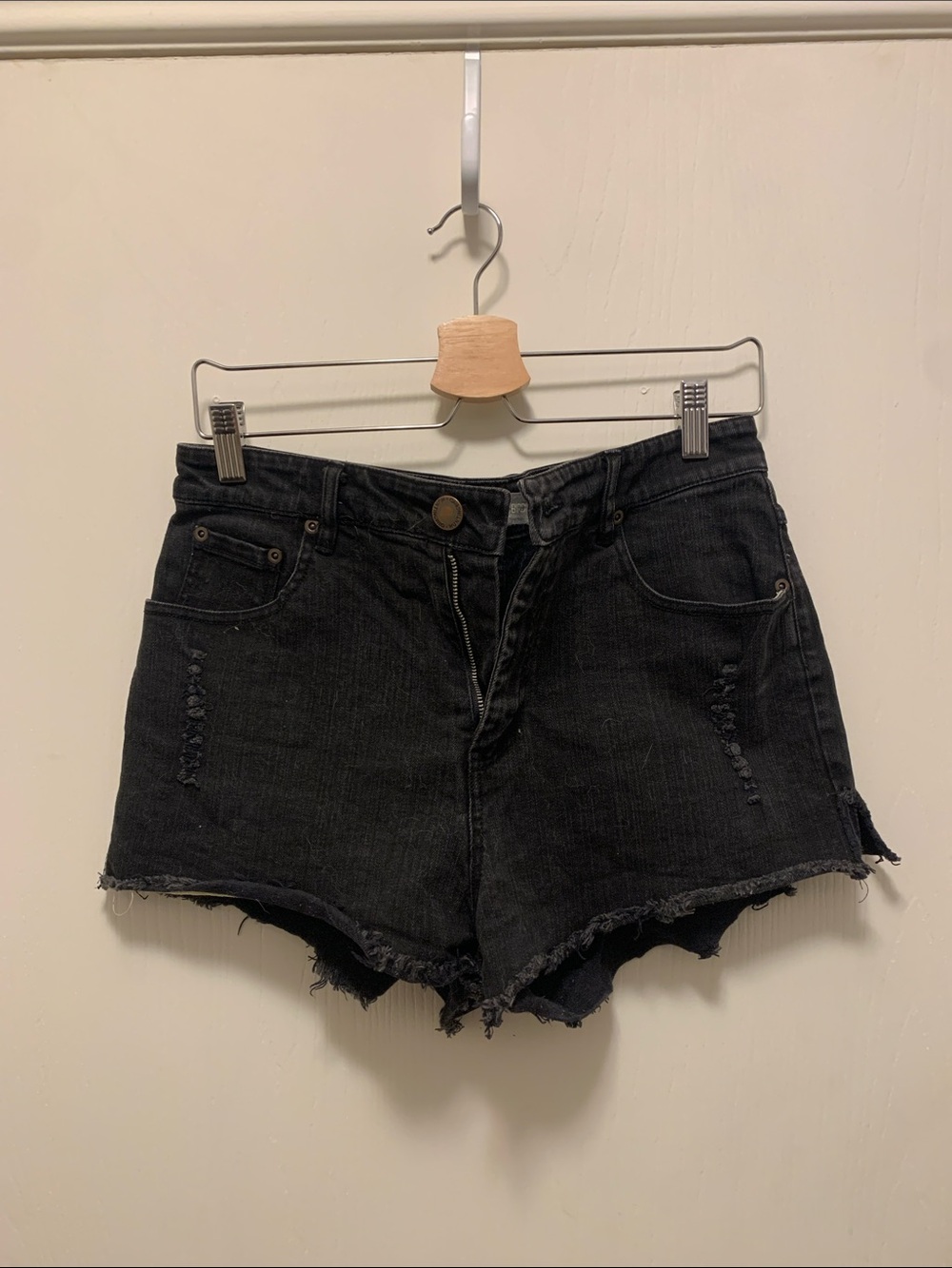 Black Distressed High-Rise Denim Shorts
